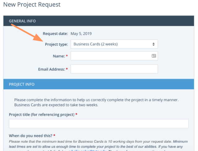 project management features project request form