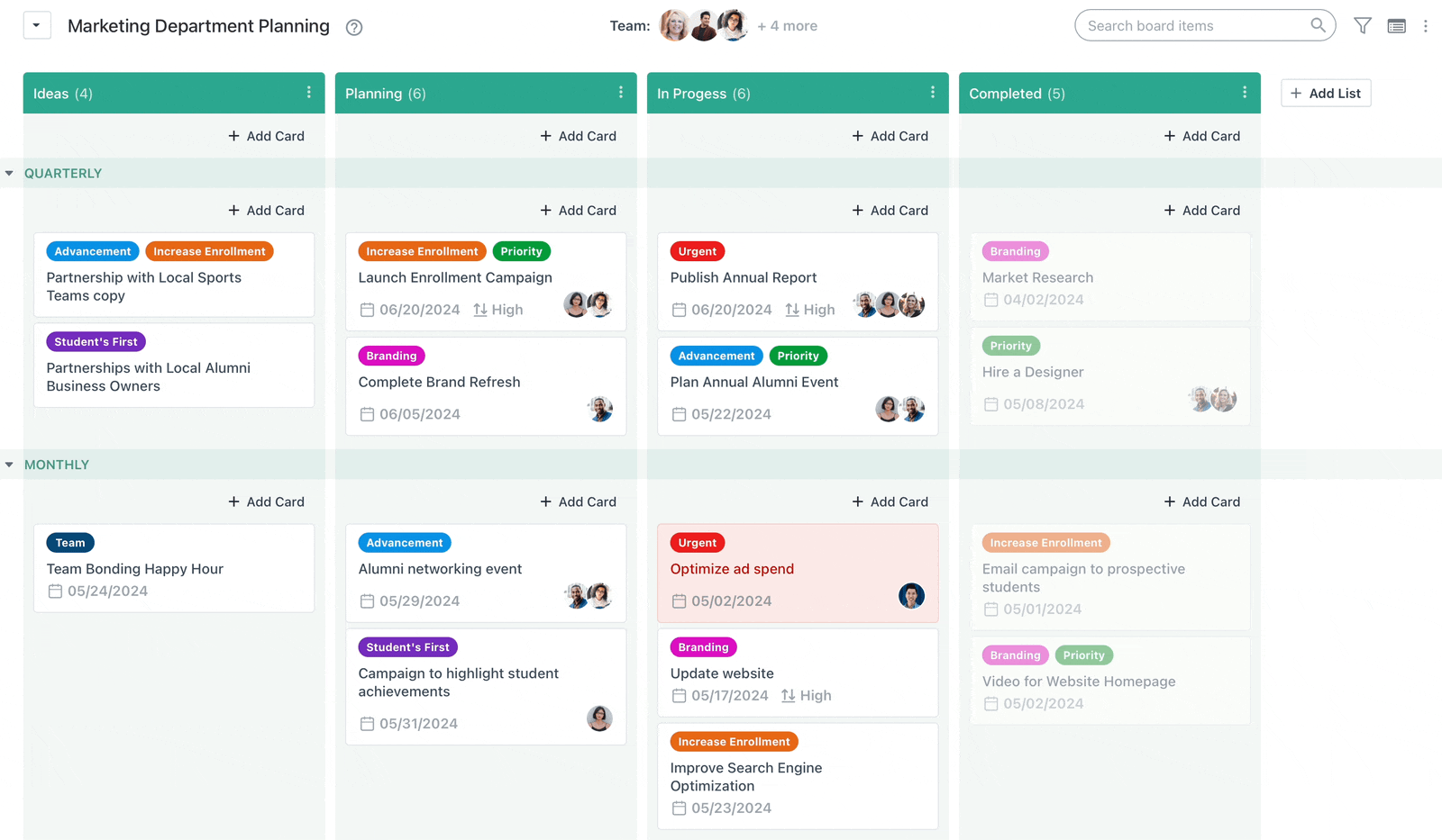 Workzone project management boards view